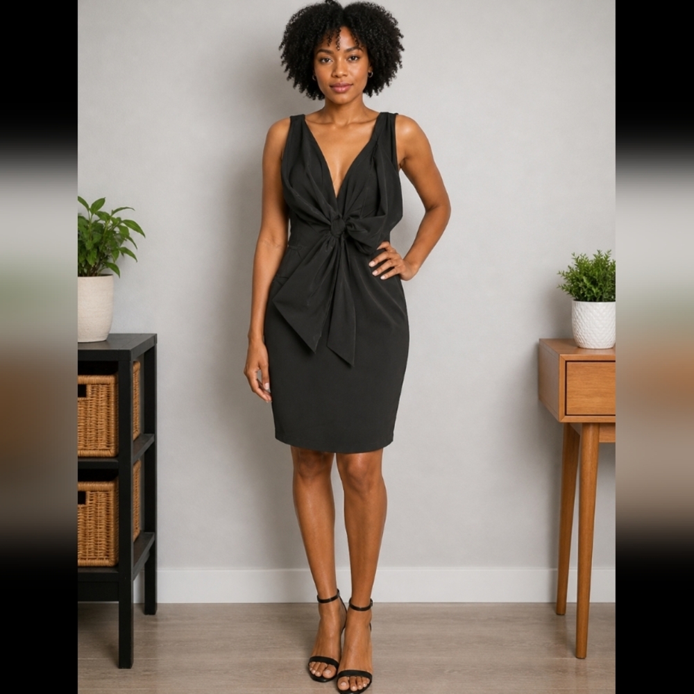 MAAC London v neck black bow dress
